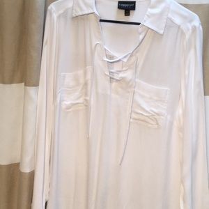 Lane Bryant Size 14 Lace up Front White Blouse